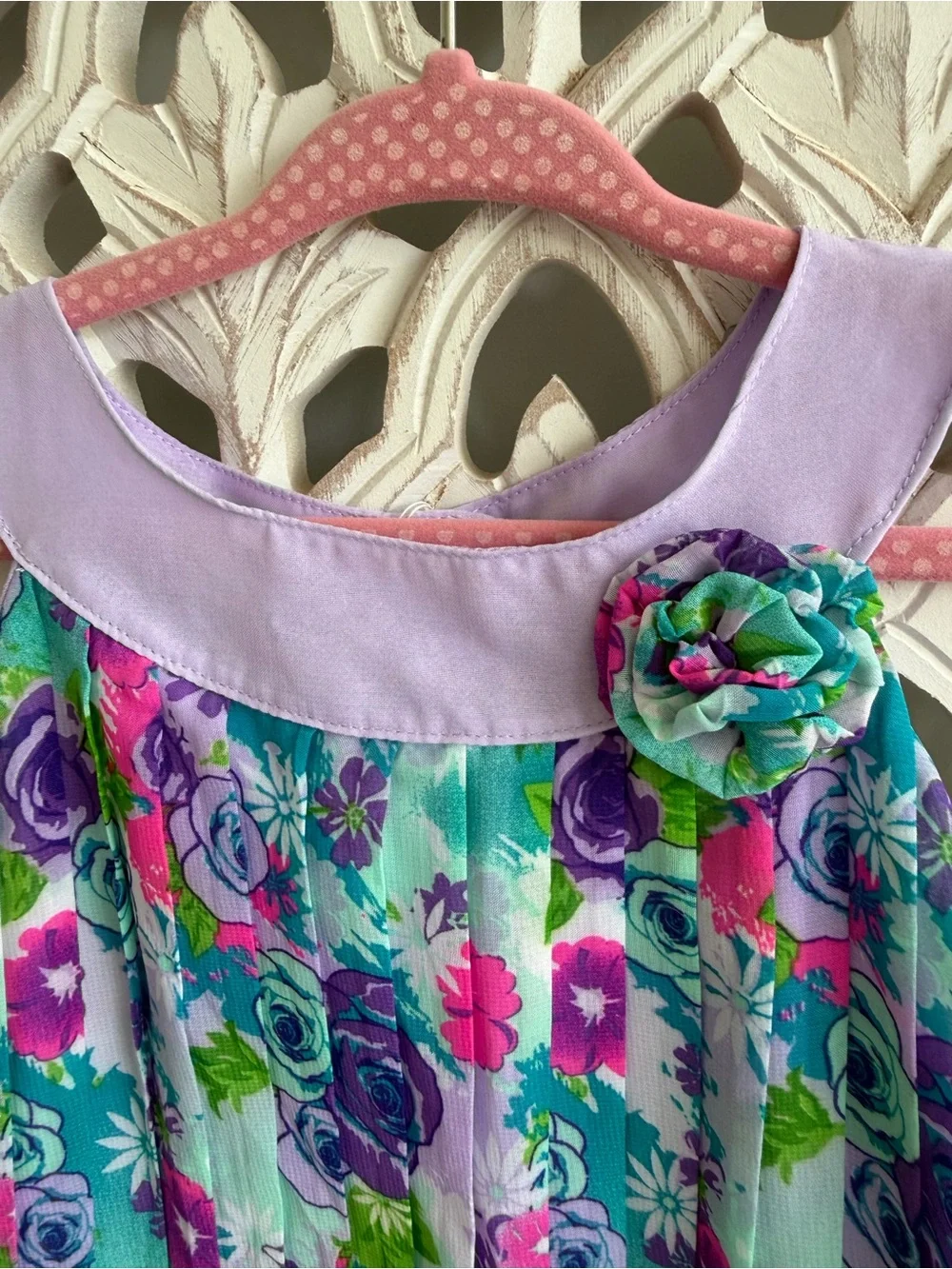 healthtex Lavender and Teal Floral Pleated Dress 3T